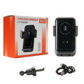 Black wireless car phone charger 15w mount with sleek modern design and built-in display screen for hands-free charging