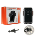 Black wireless car phone charger 15w mount with sleek modern design and built-in display screen for hands-free charging