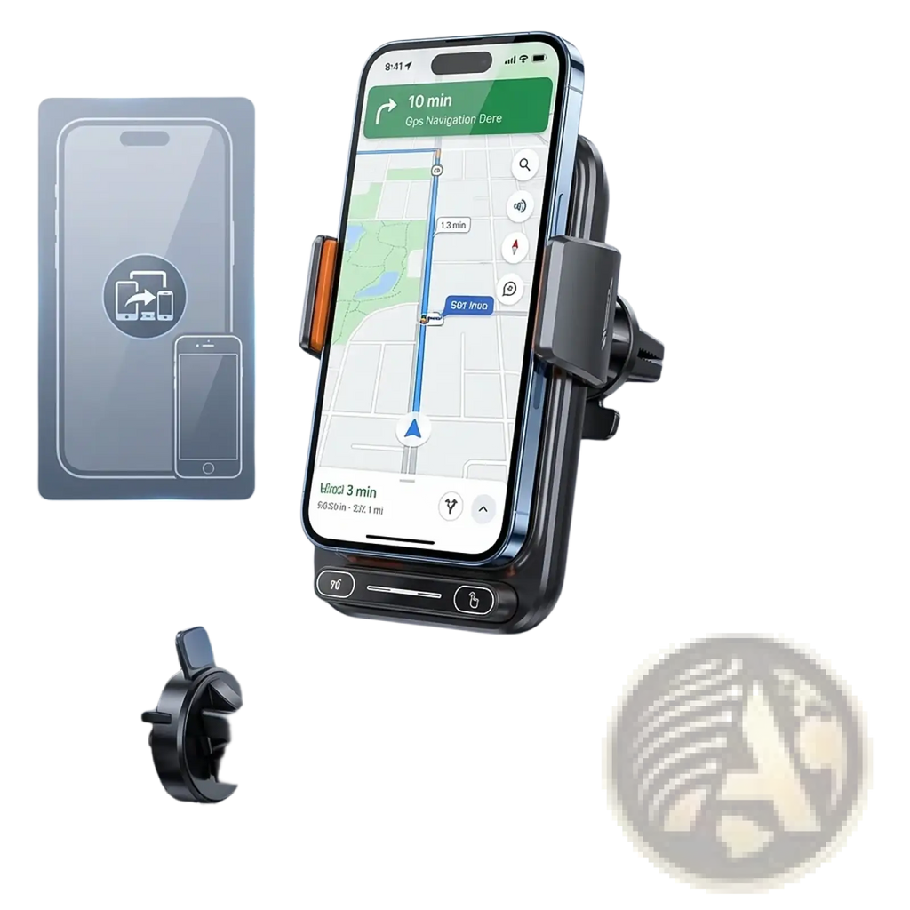 Black wireless car phone charger 15w mount with sleek ergonomic design and adjustable clamping mechanism