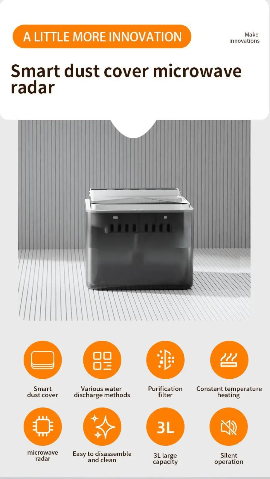 Black wireless cat water fountain with 3l stainless steel basin featuring a sleek rectangular design and transparent lid
