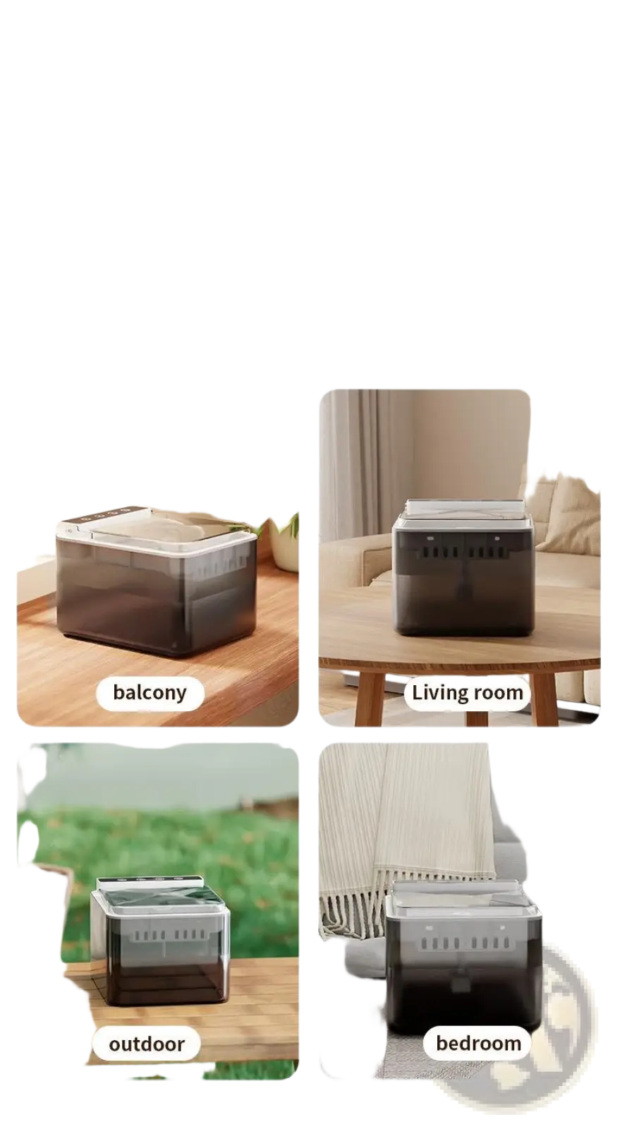 Black and transparent plastic portable power station with dual battery system for indoor and outdoor use alongside wireless cat water fountain 3l stainless steel