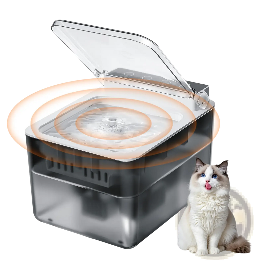 Clear plastic wireless cat water fountain with transparent lid and visible internal filtration system 3l stainless steel
