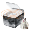 Clear plastic wireless cat water fountain with transparent lid and visible internal filtration system 3l stainless steel
