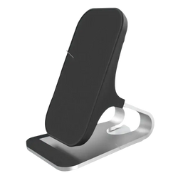 Black magnetic wireless charger stand with 10w output power and silver metallic base for fast charging