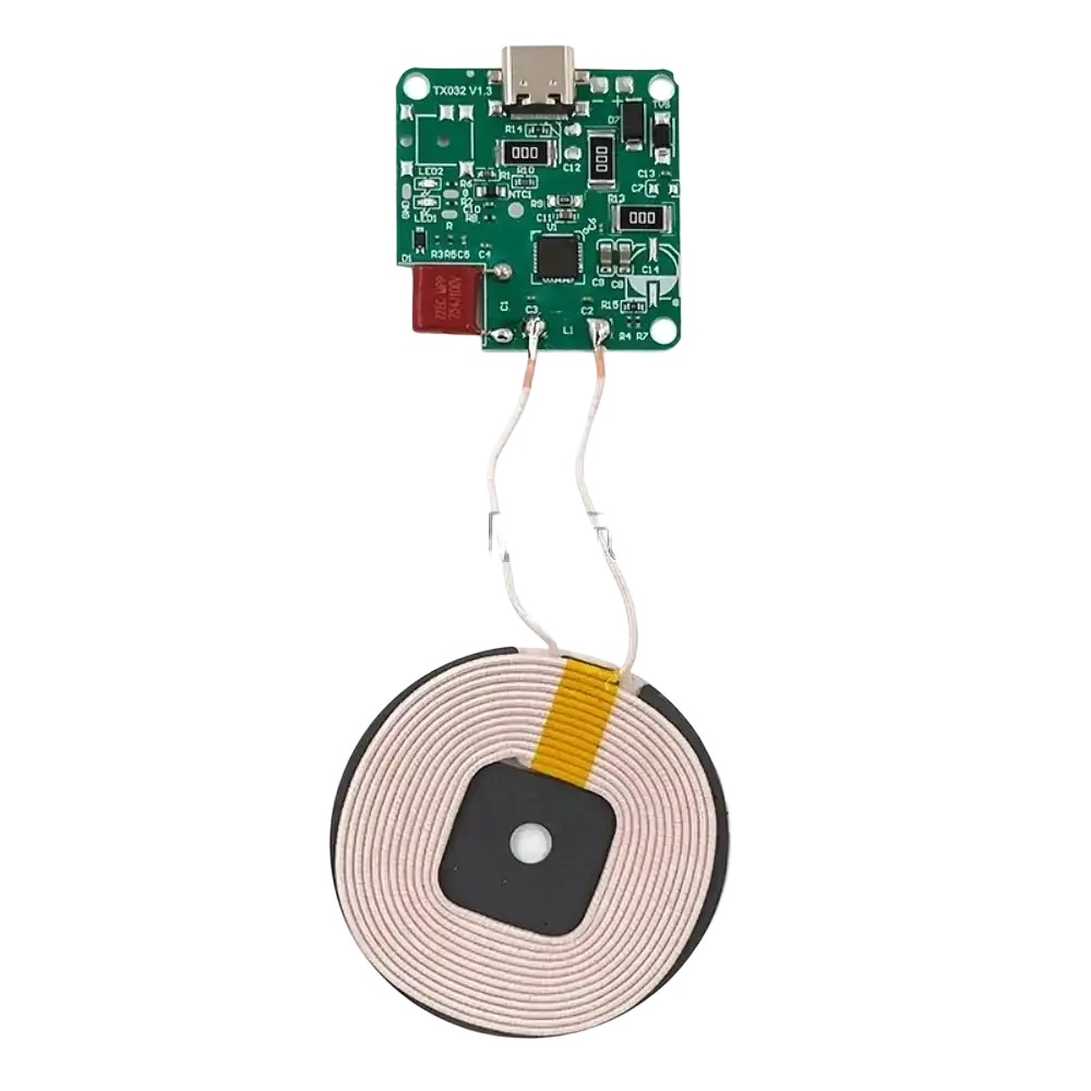 Green wireless charger circuit board with usb type c port and coil for fast charging 15w 12v input module