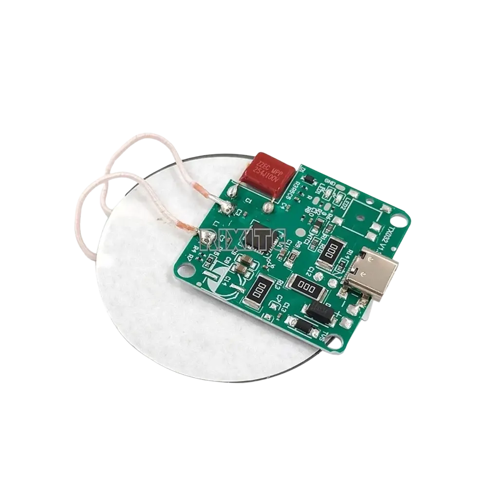 Green circuit board with usb port and components for 15w fast charging wireless charger module with 12v input