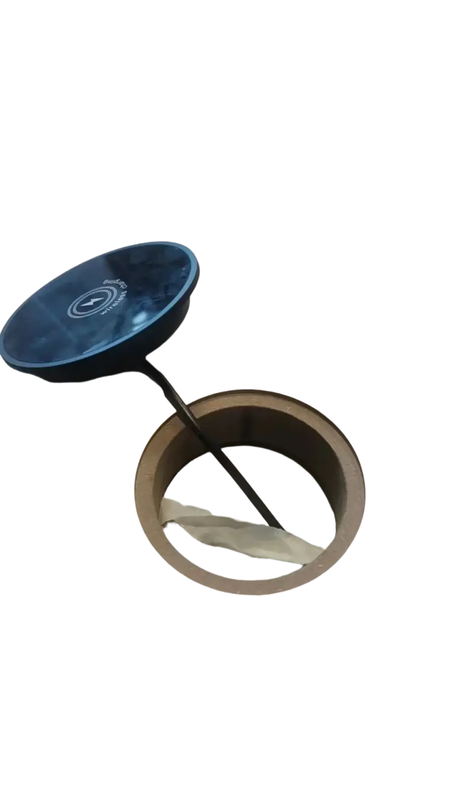 Black circular wireless charger 15w magnetic desktop fast charging pad with glossy finish and subtle white logo