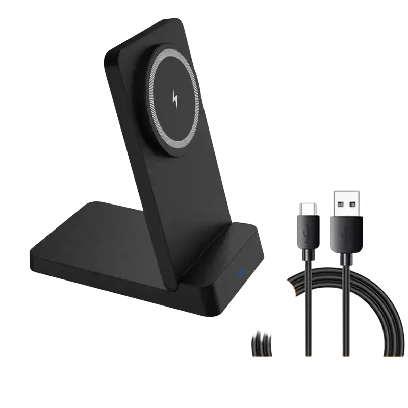 Black wireless charger with magnetic ring 15w circular charging pad and usb-c cable for wireless charging stand