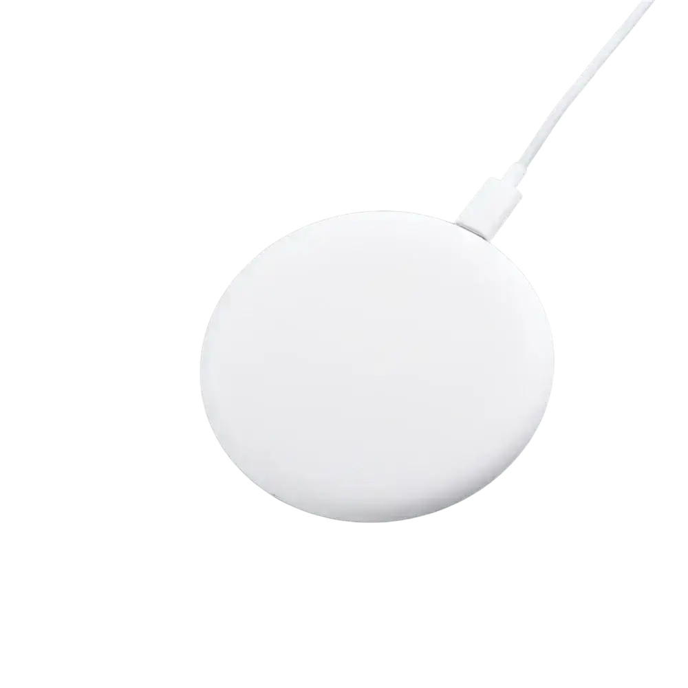 White circular wireless charger with smooth matte finish for fast charge compatible with Xiaomi pro max devices