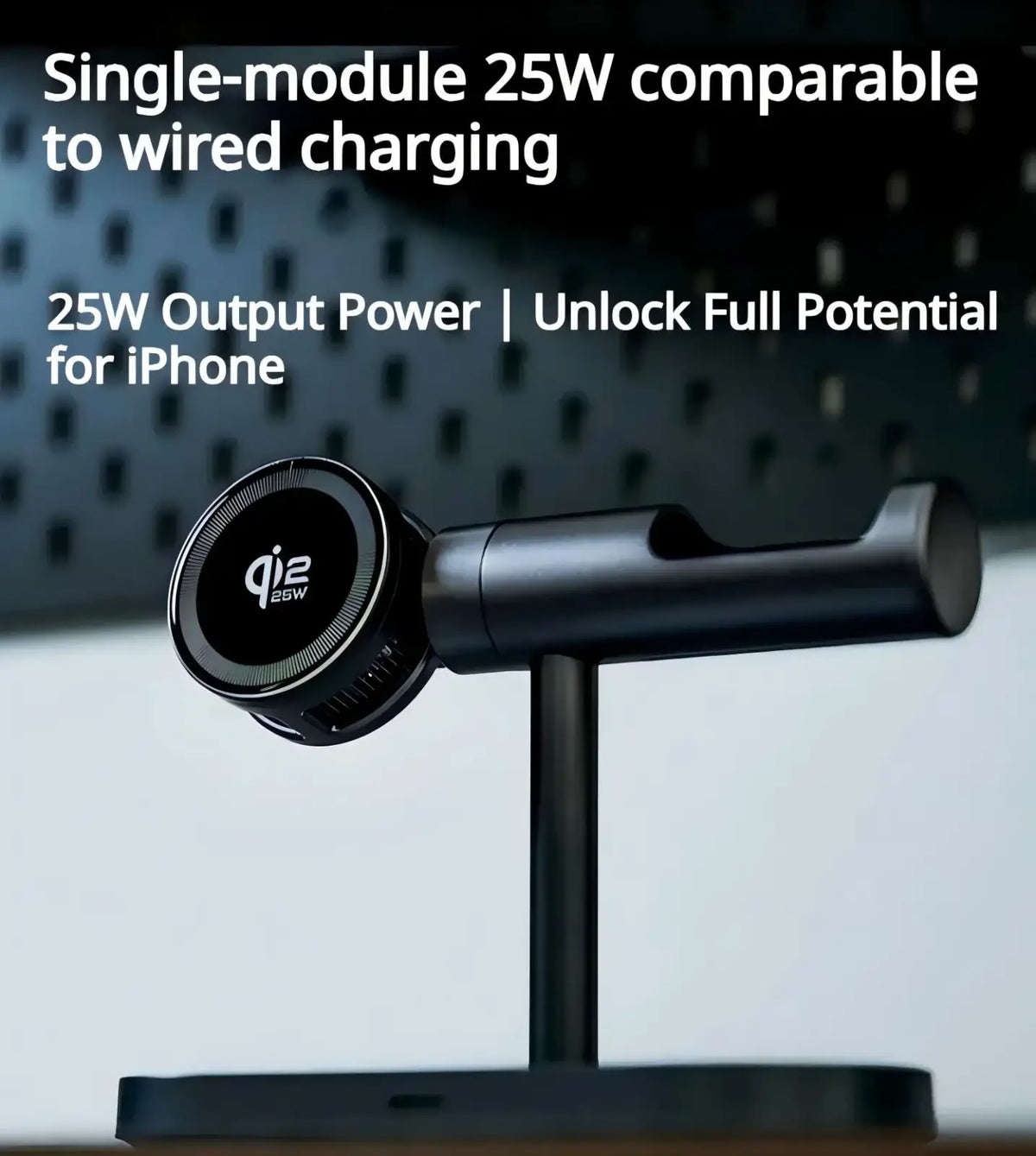 Black matte-finish qi2 25w wireless charger fast charge stand with sleek minimalist design for quick charge use
