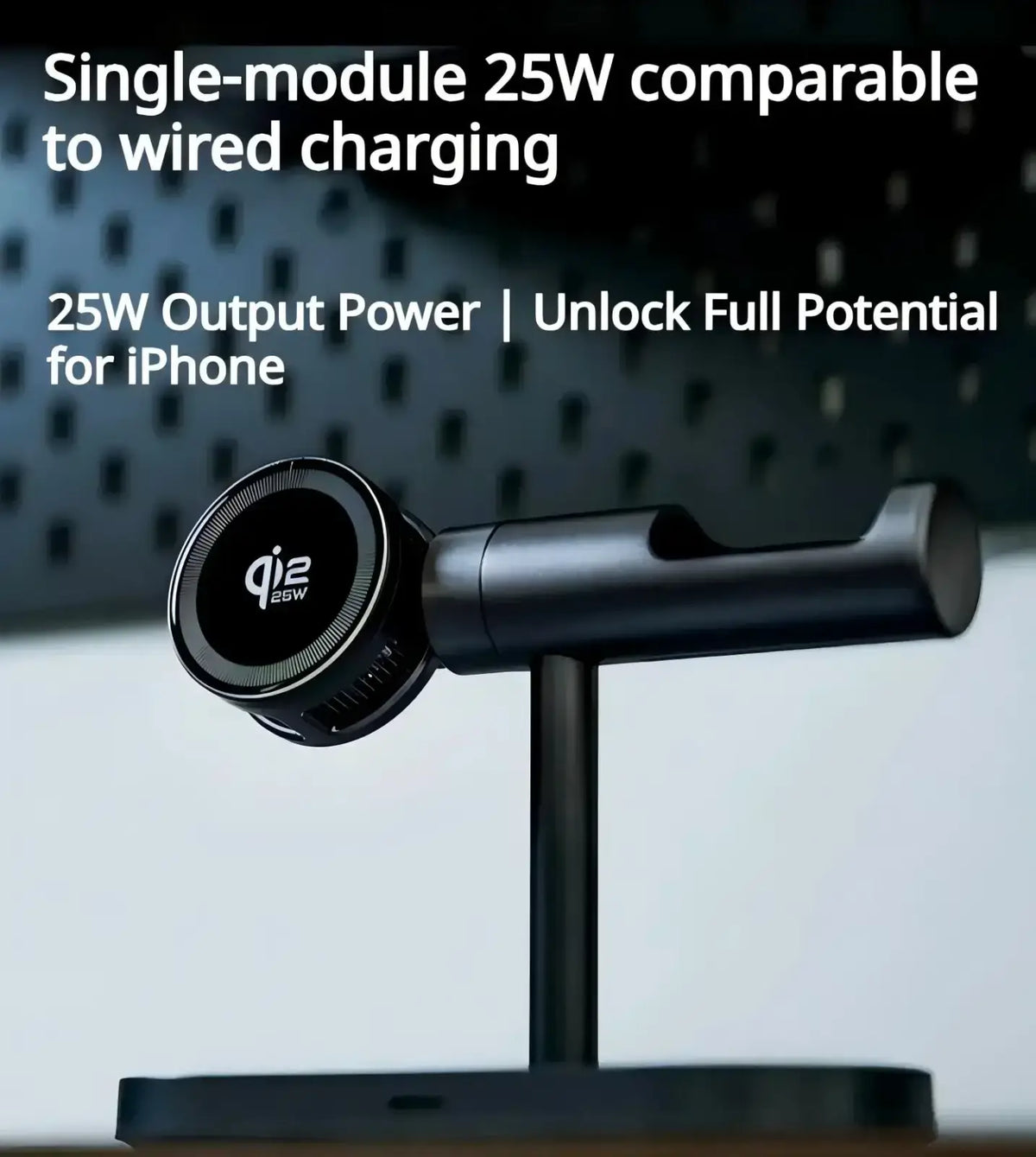Black matte-finish qi2 25w wireless charger stand with sleek minimalist design for fast charge and quick charge use