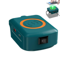 Teal wireless charger adapter with orange circular pad and black switch for Milwaukee 18v fast charging use