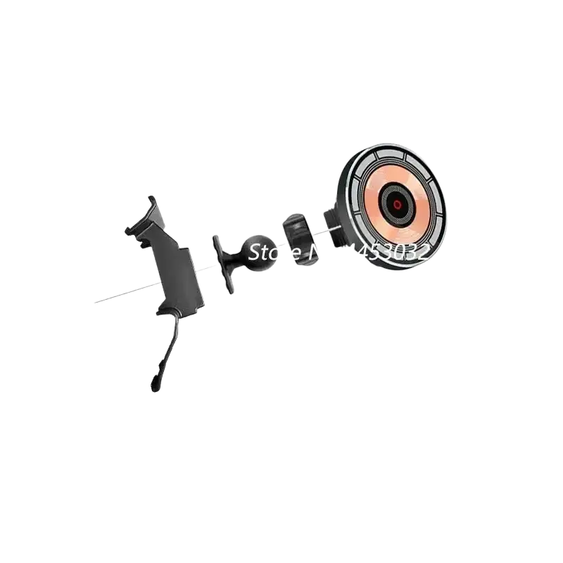Black car phone holder with circular orange and black camera attachment featuring wireless charging function for Audi A6 C7 A7 4g8