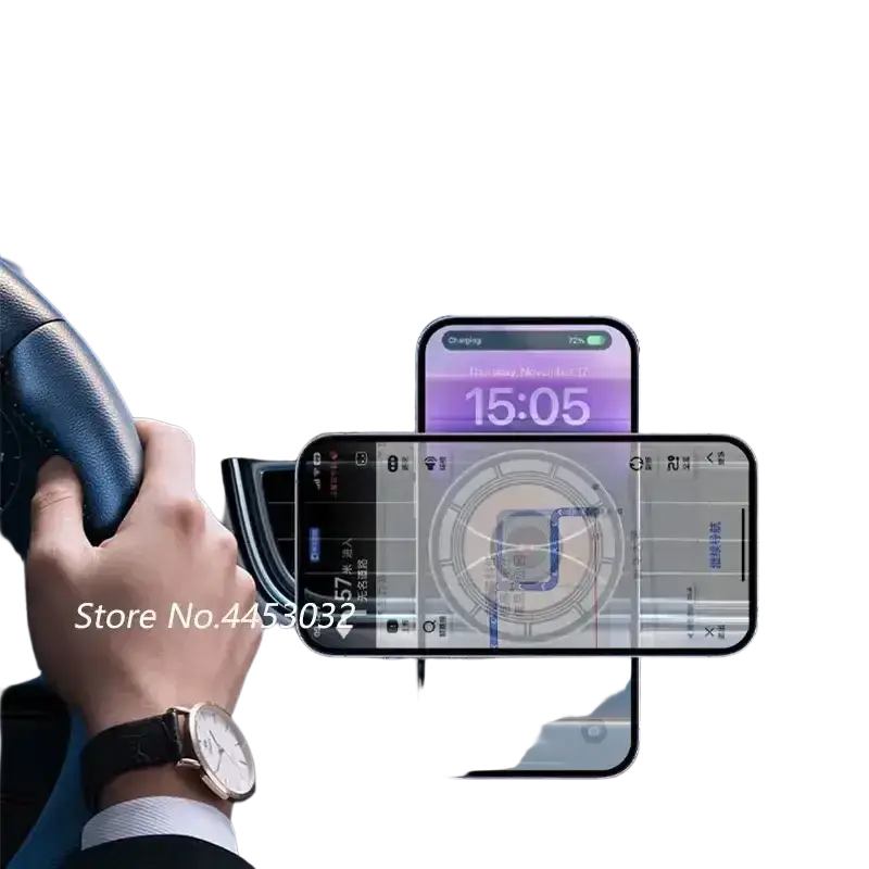 Black leather wireless charger car phone holder with magnetic suction holding two smartphones for audi a6 c7 a7 4g8