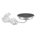Silver-framed wireless charger built-in desktop fast charging pad with black top surface and white usb cable