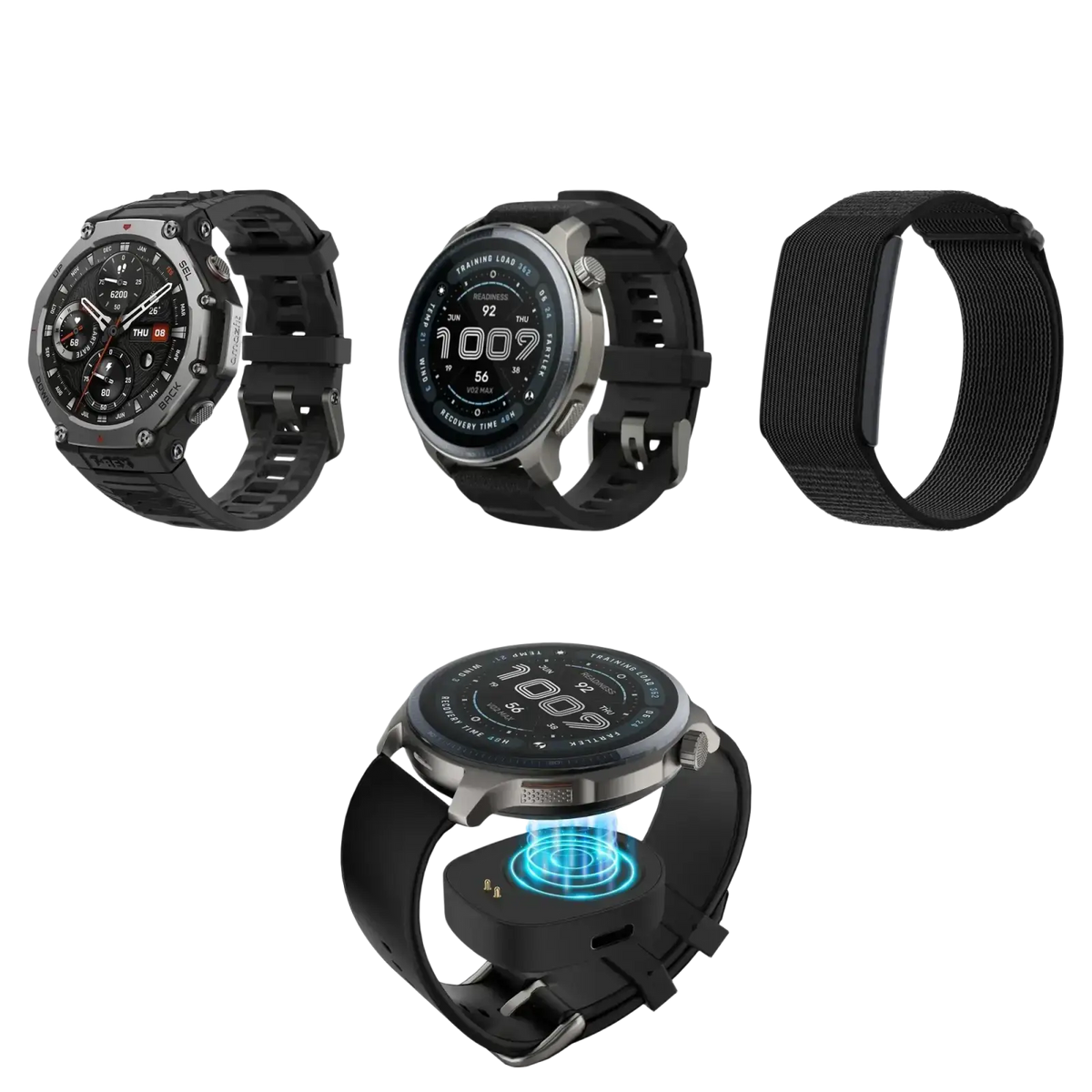 Black mesh band with subtle texture designed for a wireless charger converter for amazfit smartwatches