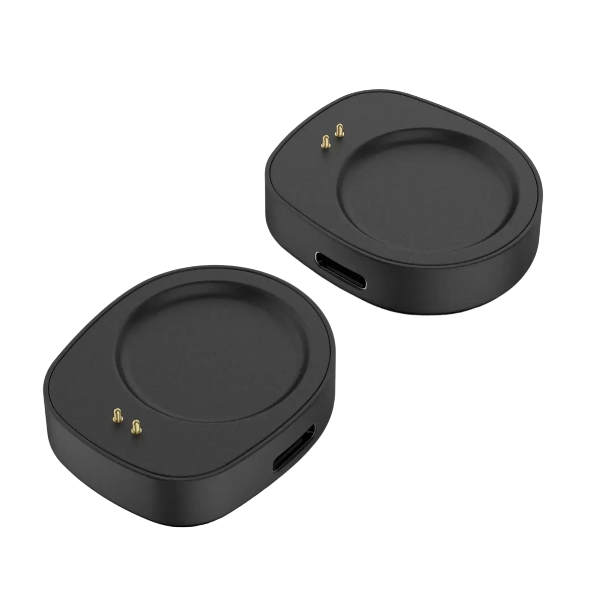 Black samsung galaxy watch wireless charger converter with gold contact pins and usb-c ports for amazfit smartwatches