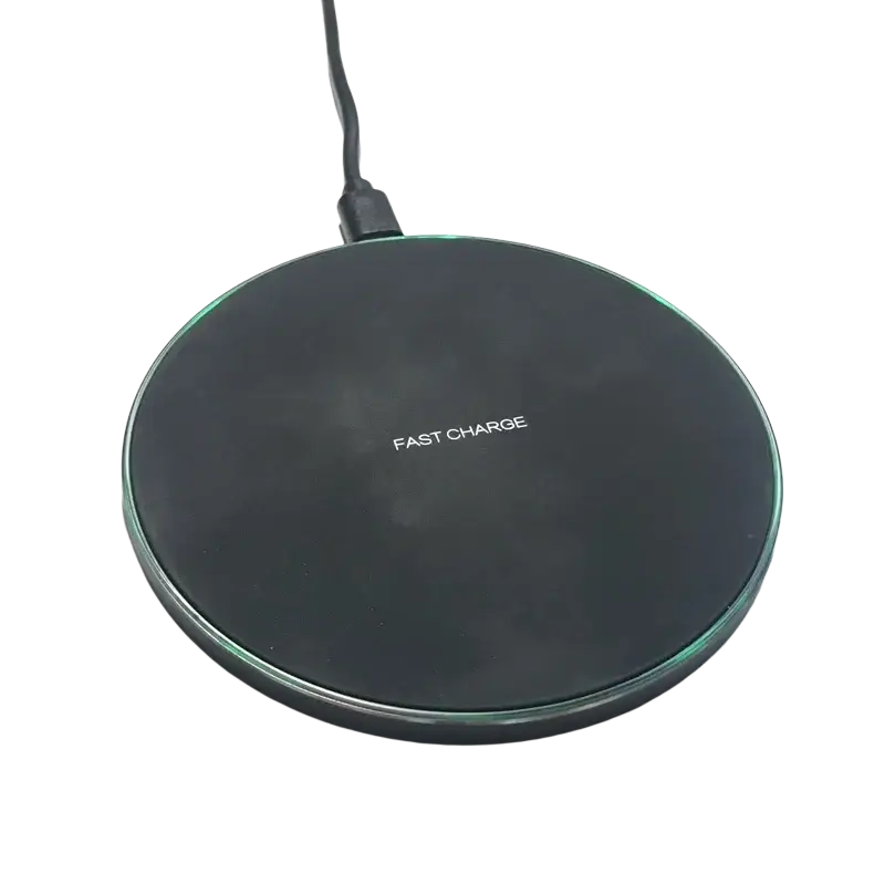 Black wireless charger fast charge pad for Xiaomi with matte finish and subtle green glowing edge