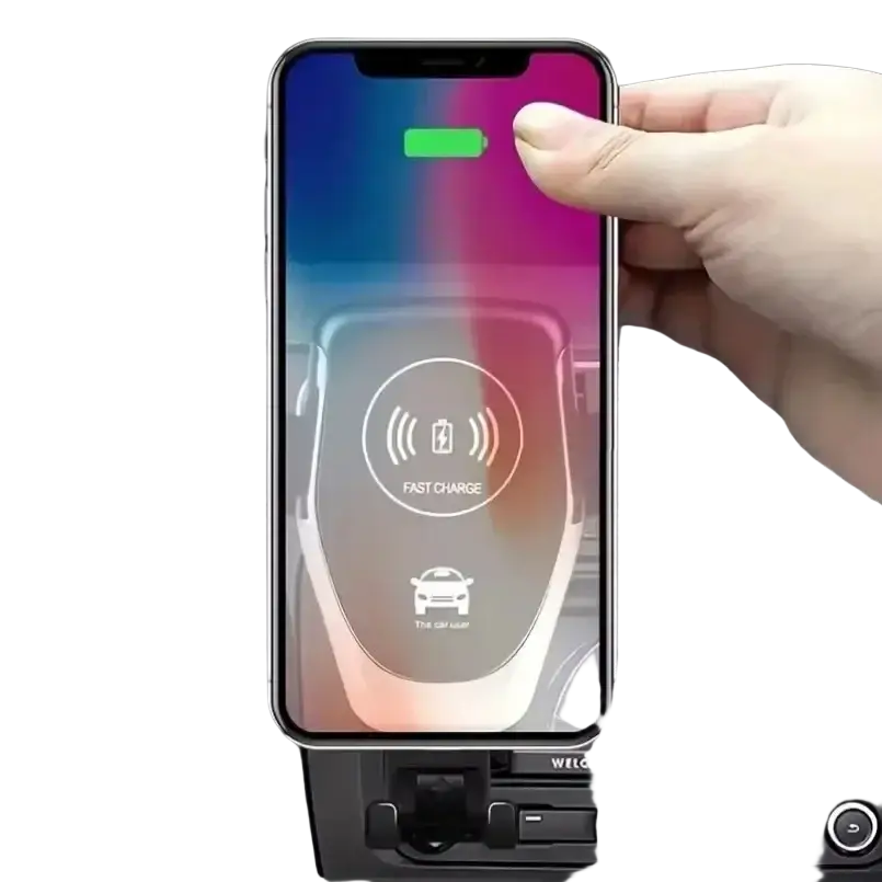 A sleek black wireless charger gravity car mount air vent with magnetic clamping and illuminated support wireless charging