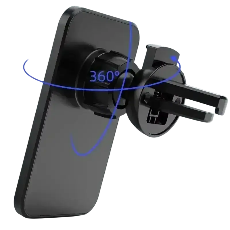 Black magnetic car mount with 360-degree rotation for car air vents wireless charger for iPhone use