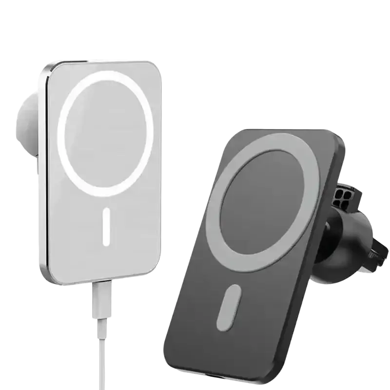 Silver and black 15w wireless charger magnetic car mount with induction charging pads for iPhone use