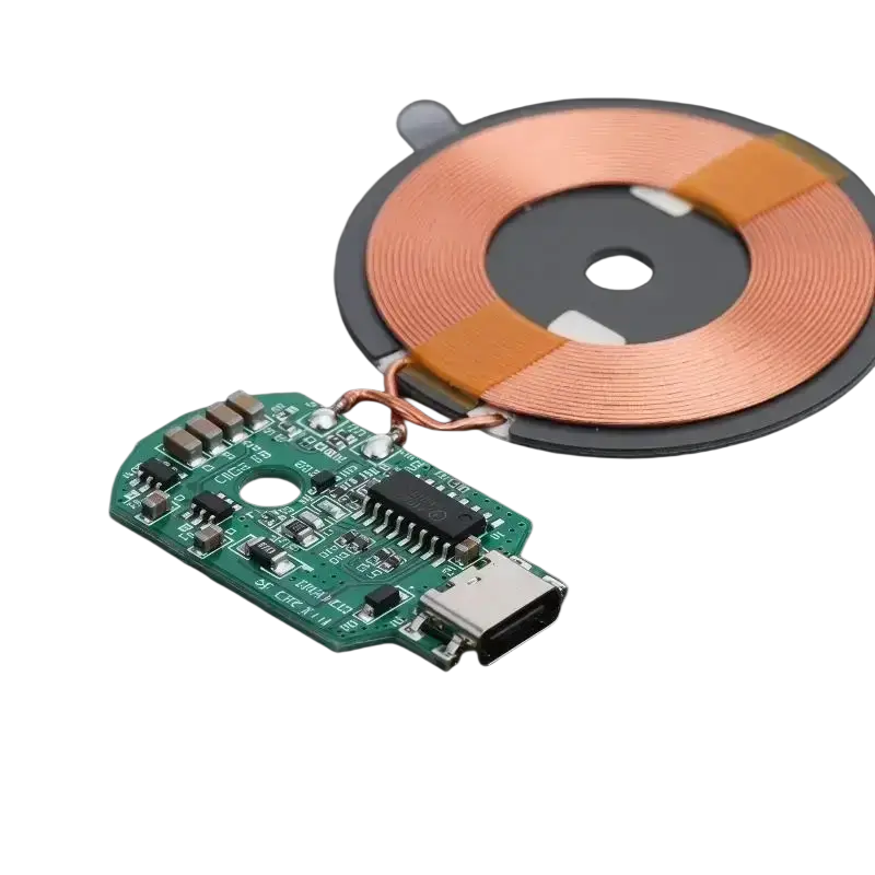 Wireless charger module 15w with copper coil and green pcb featuring usb-c port for fast charging pcba board