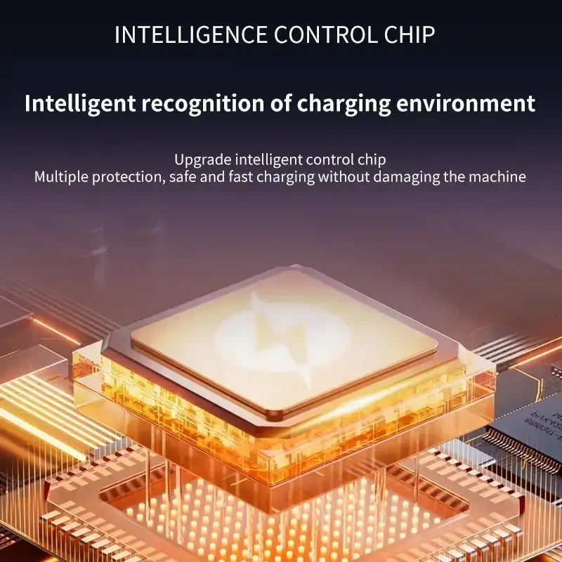 Golden intelligent control chip with glowing circuitry in wireless charger phone holder featuring infrared auto clamping