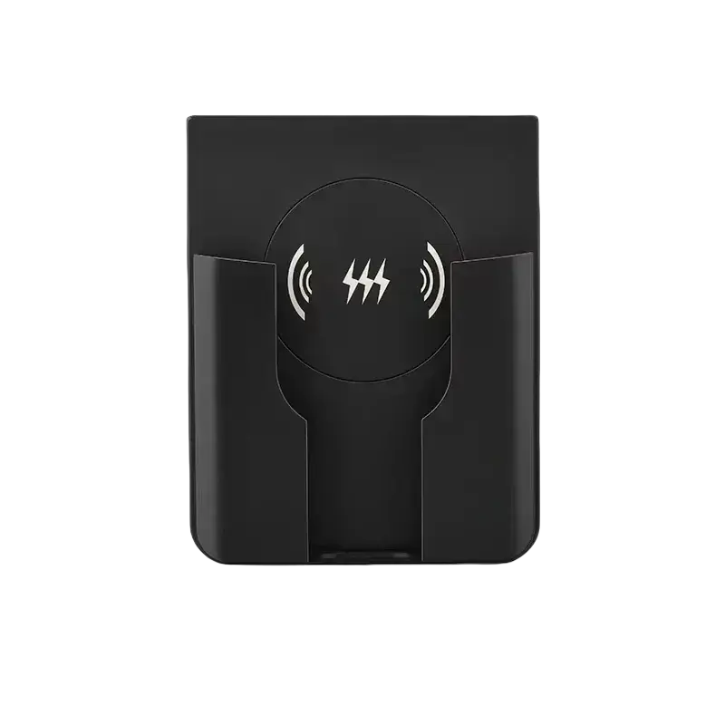 Black wireless charger 15w fast charging qi panel with sleek minimalist design and white lightning bolt symbol