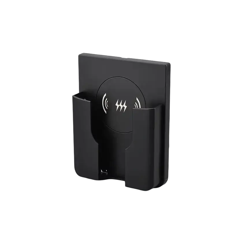 Black wireless charger in-wall 15w fast charging qi panel with circular nfc symbol and dual vertical phone slots