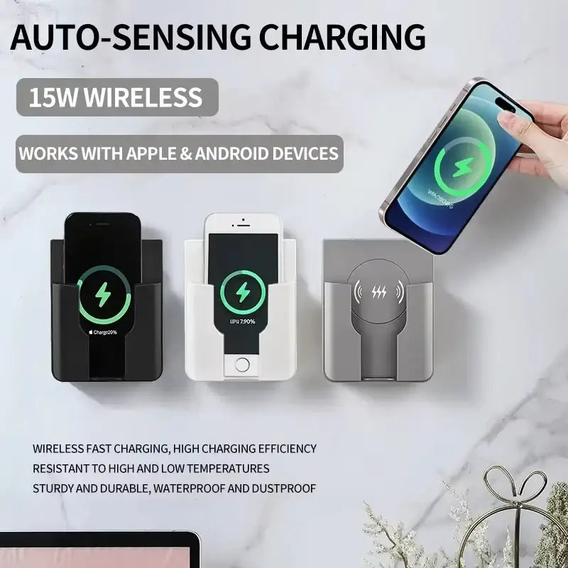 Black white and gray wireless charger in-wall 15w fast charging qi panel with auto-sensing wireless charging technology