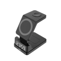 Black wireless chargers 4 in 1 stand with digital display showing time and output power for multiple devices