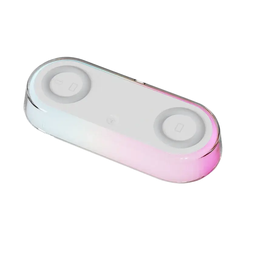 Wireless charging alarm clock with thermometer and night light featuring a translucent dual wireless charging function