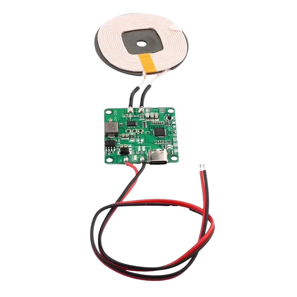 Wireless charging fast transmitter module type c with white-coated coil and green circuit board for fast charging function