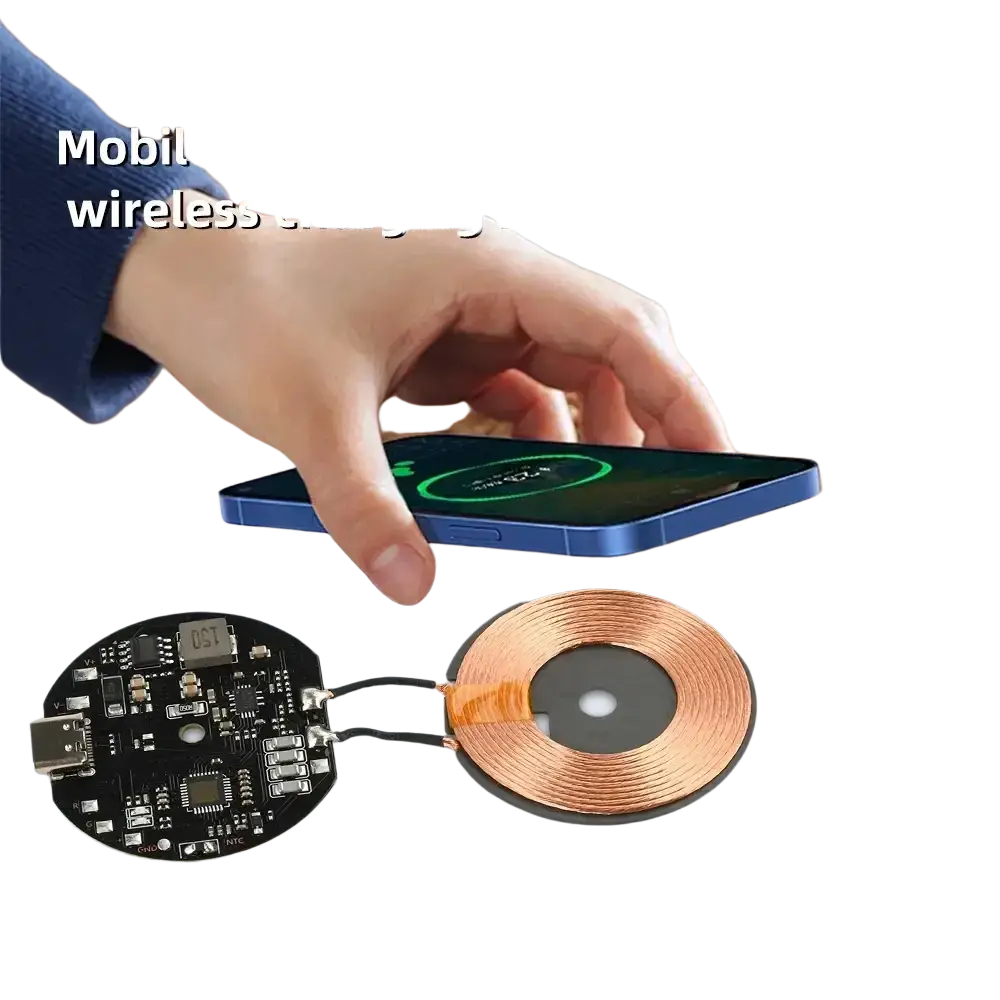 Blue smartphone charging on wireless charging module 20w car pcba with coil and circuit board assembly