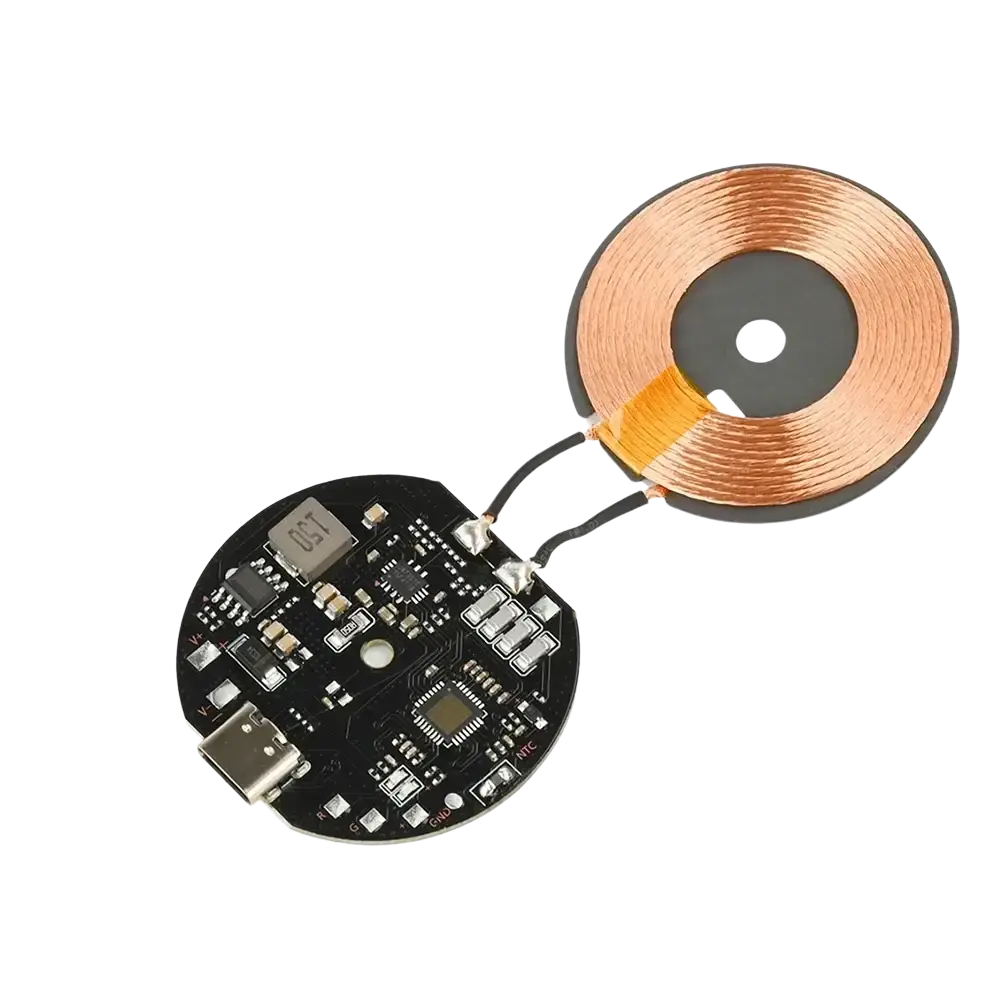 Wireless charging module 20w car pcba with copper coils black pcb usb-c port and microchips for wireless charging