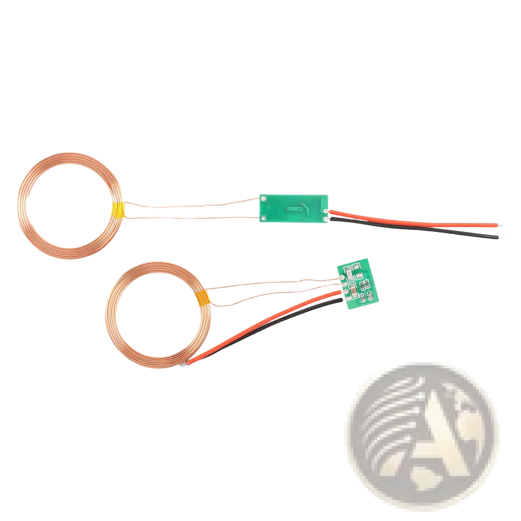 Wireless charging module 5v 12v power supply circuit board with two copper-coil coils green circuit boards and red black wires