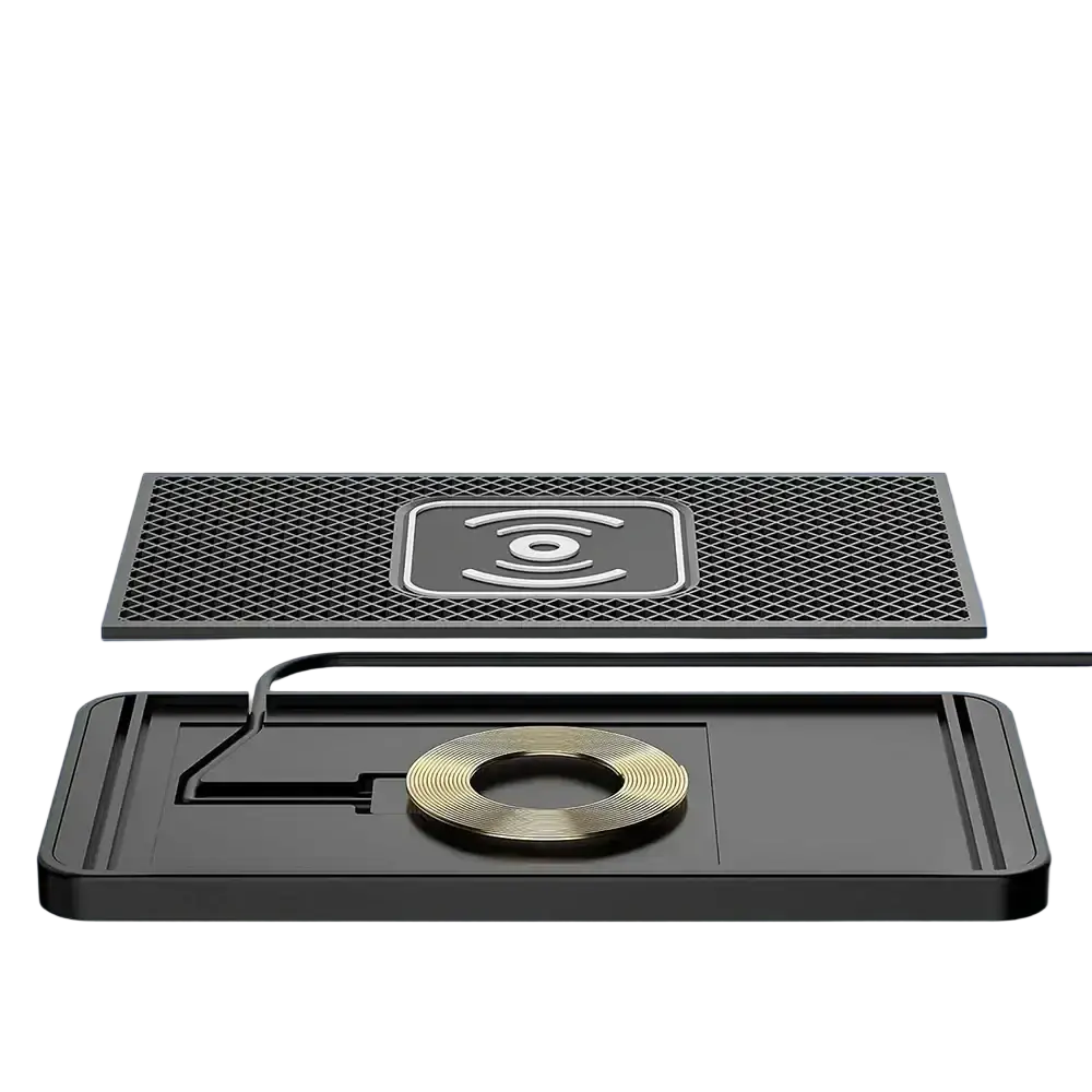 Black wireless charging pad for car with gold coil 15w fast car wireless charging and safety protection features