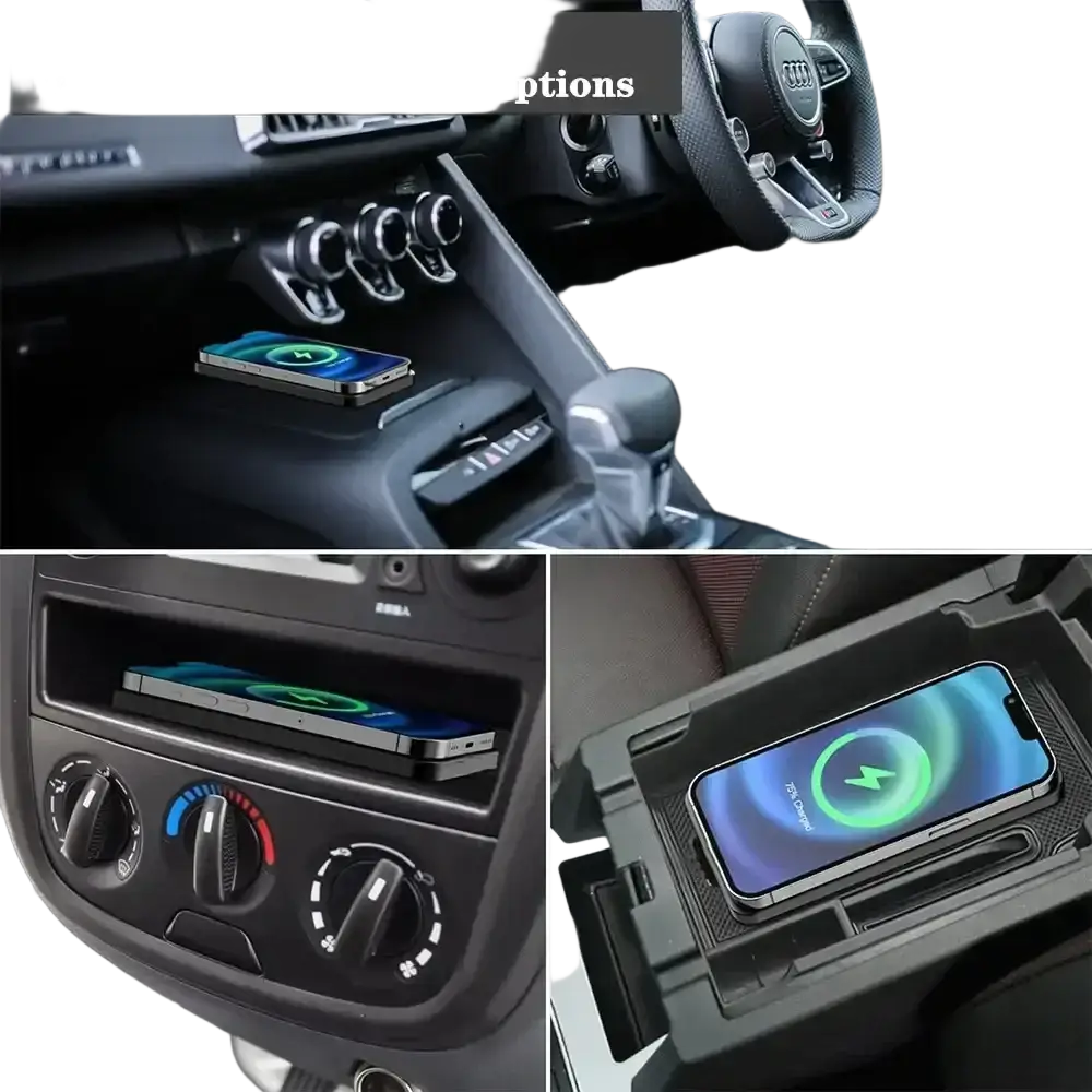Black wireless charging pad for car with 15w fast car wireless charging and anti slip design for dashboard use