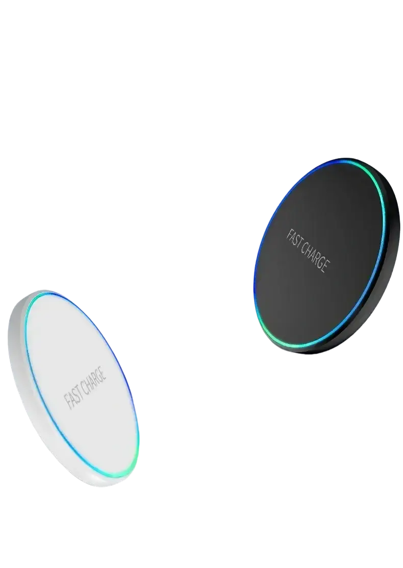 Black and white dual color wireless charging pads with glowing led rings for phone and watch charging