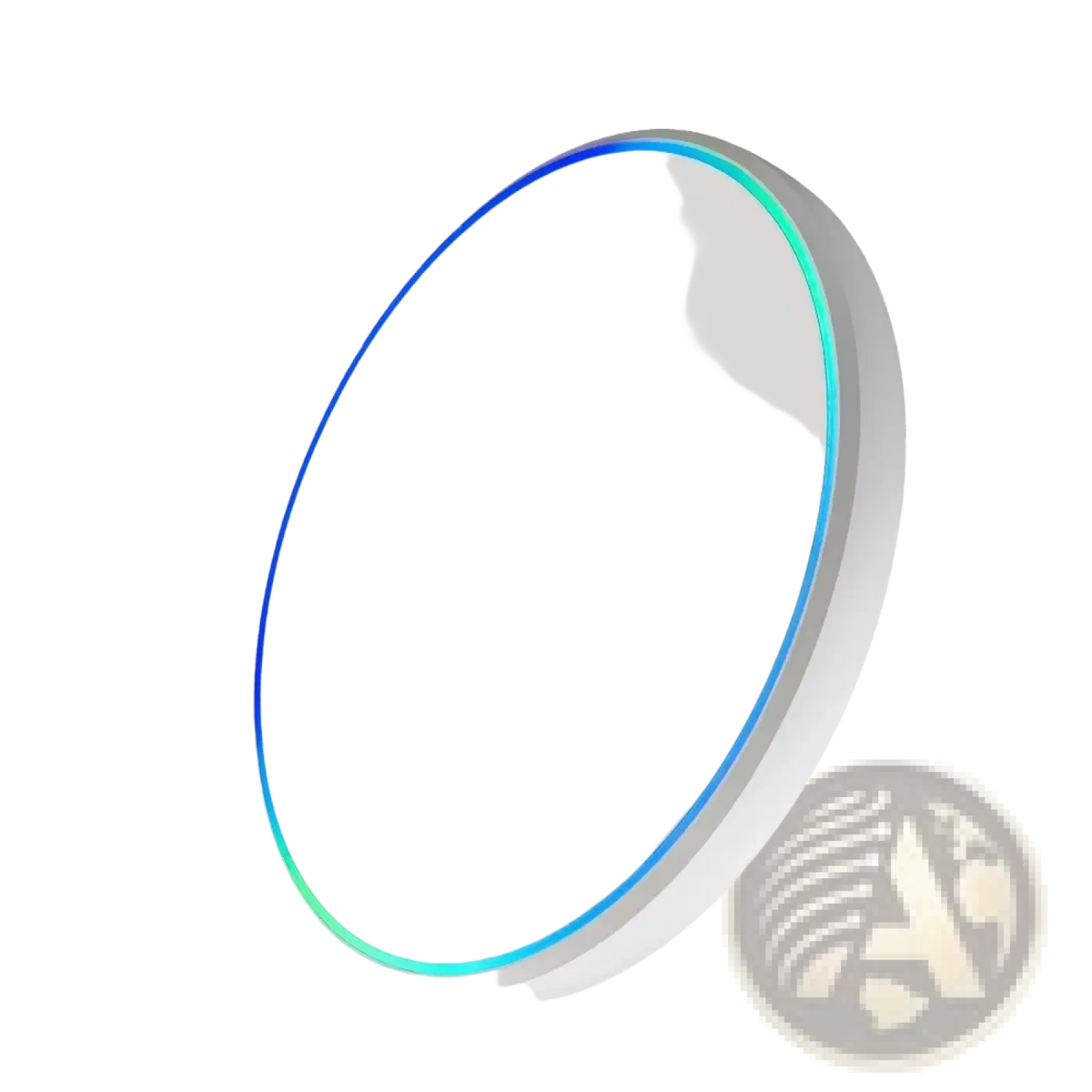 White circular wireless charging pad with glowing blue and green LED ring for phone and watch charging