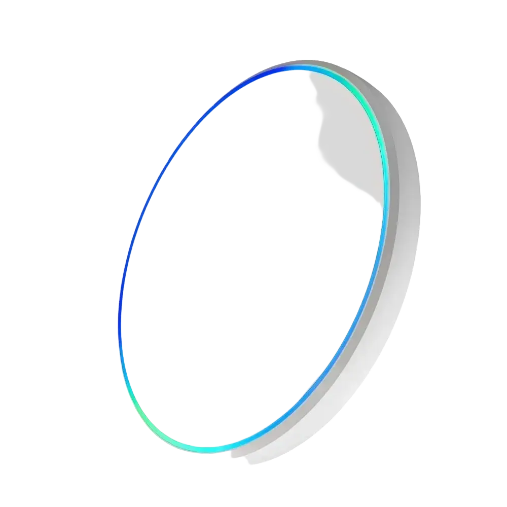 White circular wireless charging pad with glowing blue and green LED ring for phone and watch charging