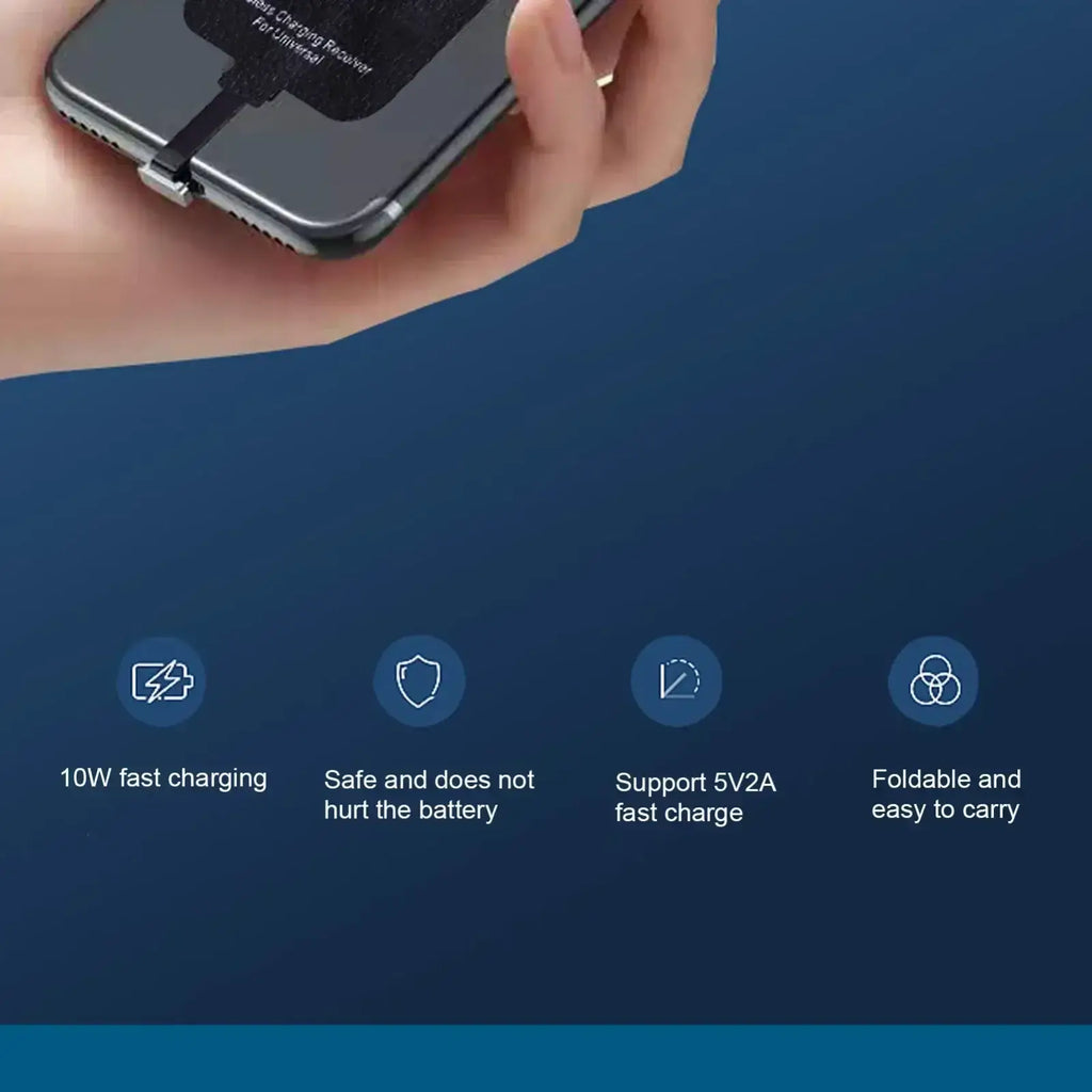 Black wireless charging receiver for iphone with 10w output and type c connector for wireless charging use