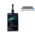 Black rectangular wireless charging receiver module with flexible antenna and printed specs for android type c devices