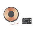 Wireless charging receiver module 5v pcba with copper coil, black circuit board, silver connectors, input voltage and output current