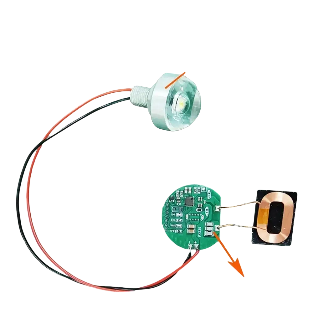 Green wireless charging receiver module circuit board with copper coil led light and solder pad output type-c