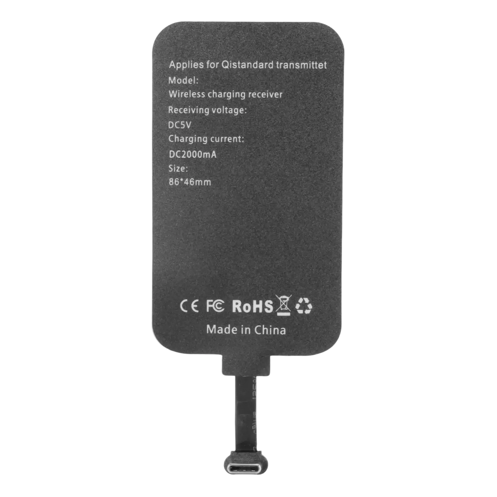 Black rectangular wireless charging receiver with usb-c connector for 10w type-c fast wireless charging receiver use