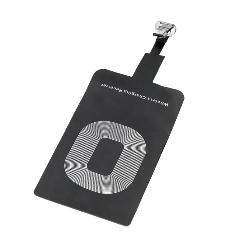Black wireless charging receiver with silver coil design and usb-c connector for type c android phones charging receiver