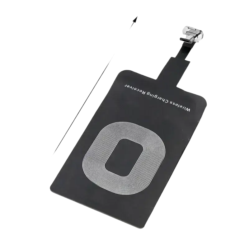 Black wireless charging receiver with silver coil and usb-c connector for type c android phones wireless charging