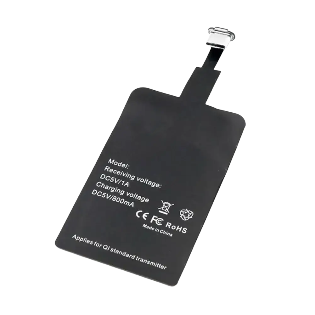 Black wireless charging receiver with metallic connector for type c android phones supporting wireless charging