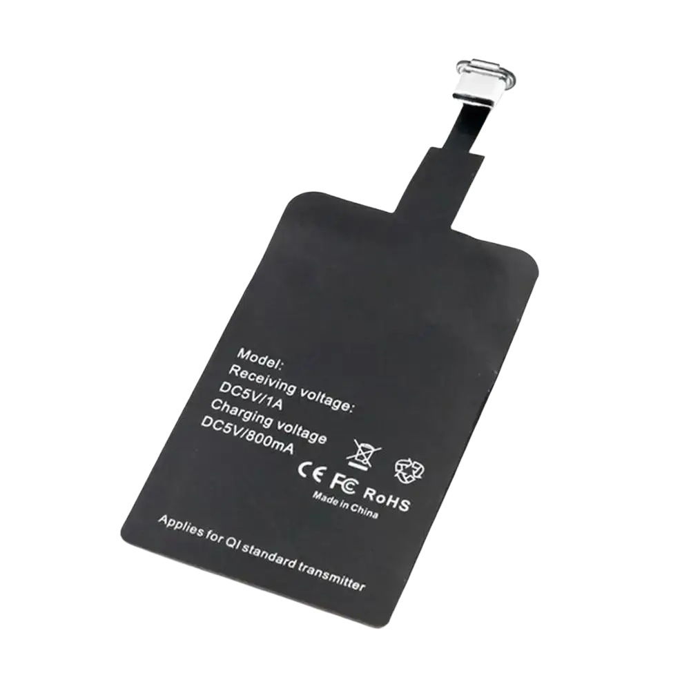Black rectangular wireless charging receiver with metallic connector for type c android phones charging receiver